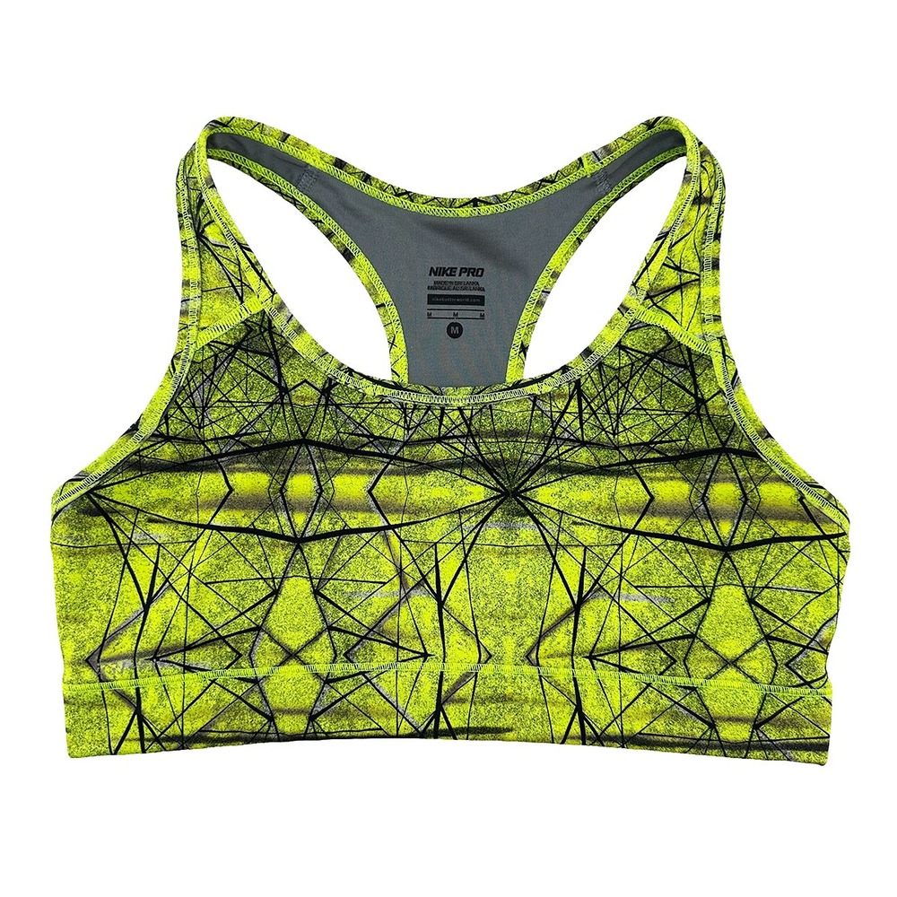 NIKE Pro Racerback‎ Sports Bra • Medium • yellow, black, gray